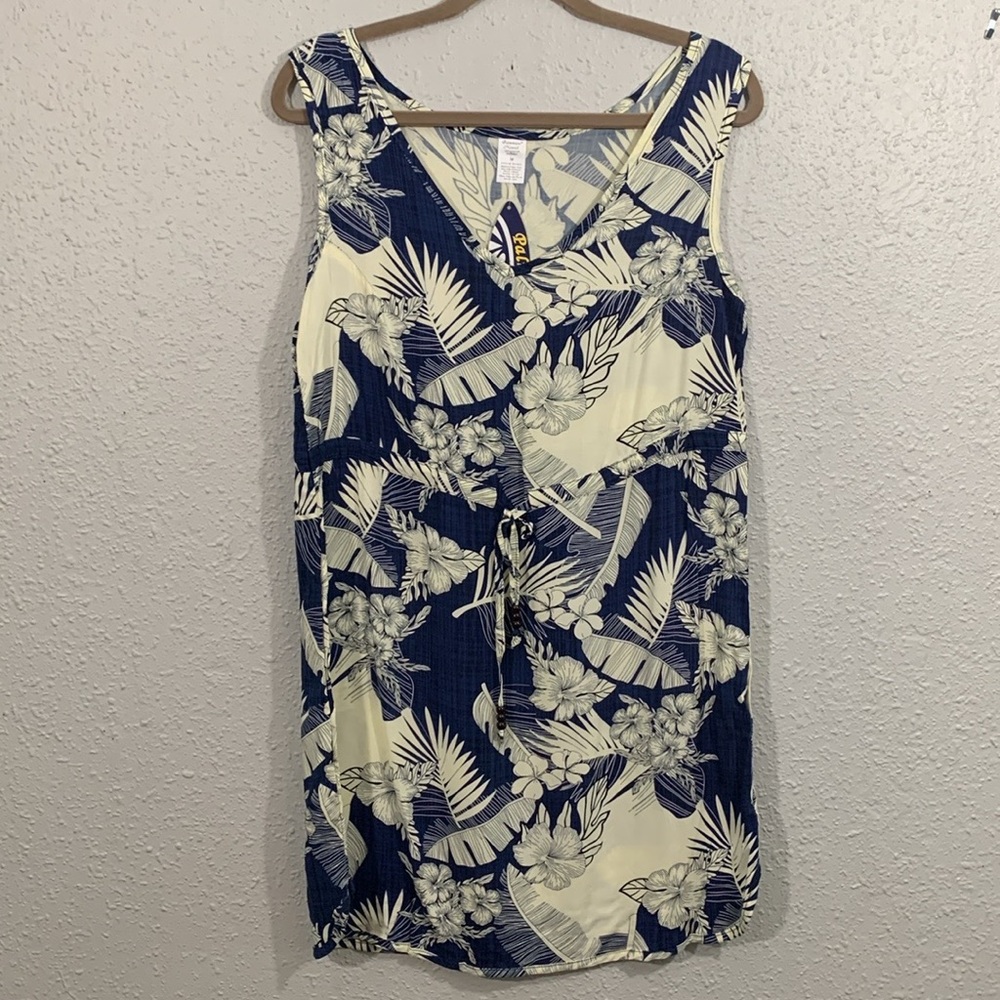 Palmwave Hawaii Navy Blue & Cream Palm Print Dress size M NWT